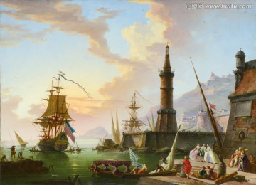 古典 港口码头油画