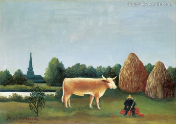 卢梭油画 牛