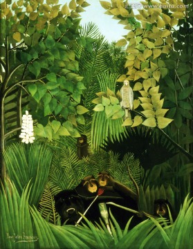 卢梭油画 原始森林与野兽