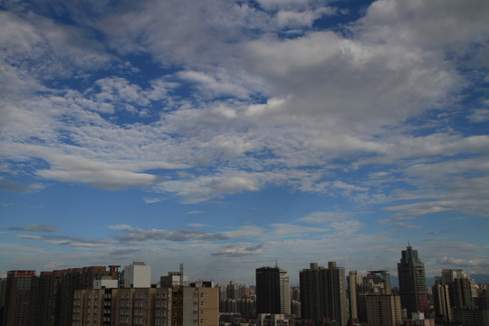 蓝天白云下的城市天空