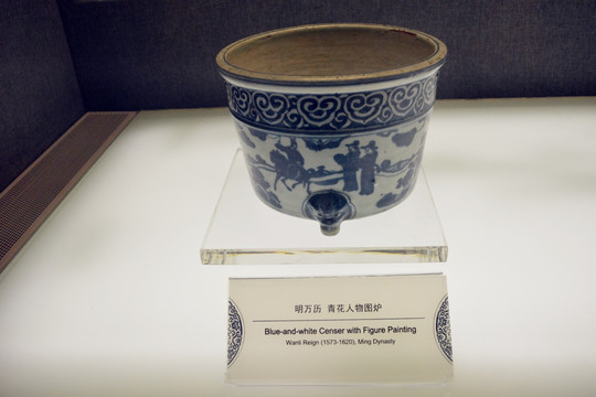明万历 青花人物图炉