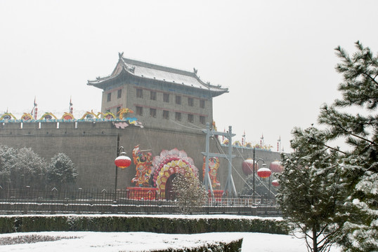 西安南门雪景横构图