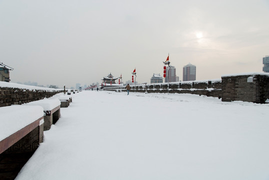 西安城墙大雪