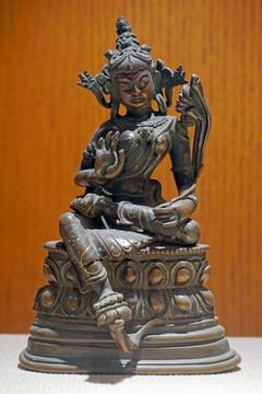 藏传佛教文物 清代绿度母铜像
