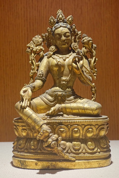 藏传佛教文物 清代绿度母铜像