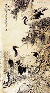 国画山水画 三友图