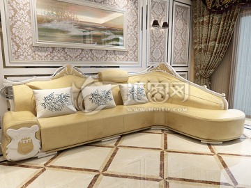 客厅欧式L形转角沙发3D模型