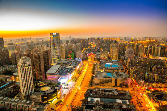 天津大悦城暖色调 都市俯视图