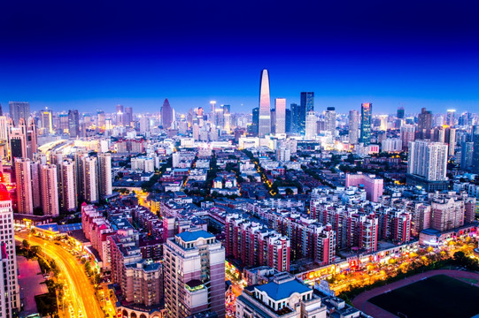 天津和平区俯拍 城市夜景