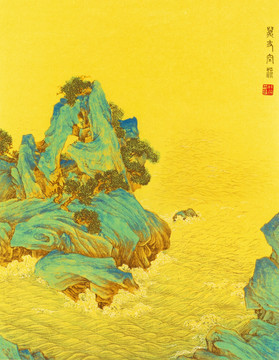 工笔山水风景国画 画廊高清品质