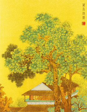 工笔山水风景国画 画廊高清品质