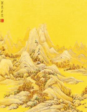 工笔山水风景国画 画廊高清品质