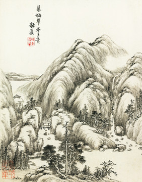 高清山水国画 画廊专用画芯图片