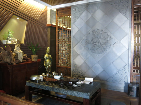 唐语砖雕中式装修室内照壁