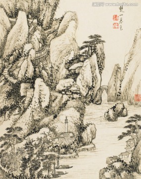 水墨山水装饰画 画廊高清品质