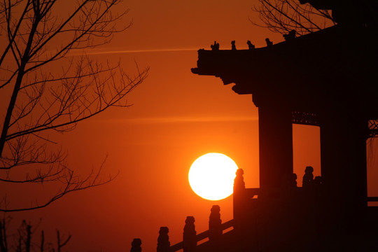 夕阳古建 落日