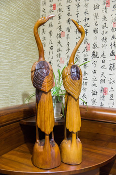 中国风家居摆件 木雕仙鹤