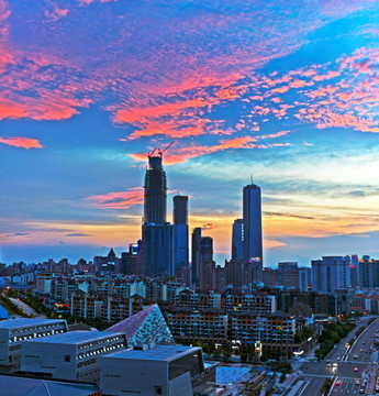 商务区 南宁 东盟 夜景 晚霞