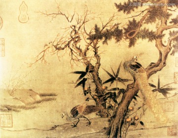 红梅孔雀图  花鸟国画