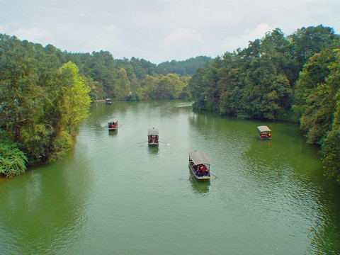 成都石象湖及游船俯瞰