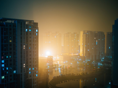 高楼林立住宅区夜景