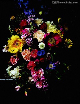 灯光下黑影花卉鲜花静物油画