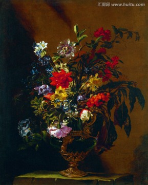 瓶中花鲜花欧式复古花卉静物油画