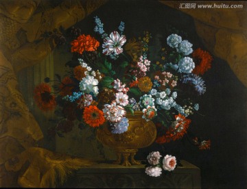 古瓮花卉鲜花欧式怀旧复古装饰画