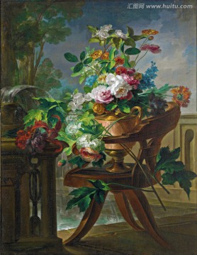 椅子上花卉鲜花欧式复古宫廷油画