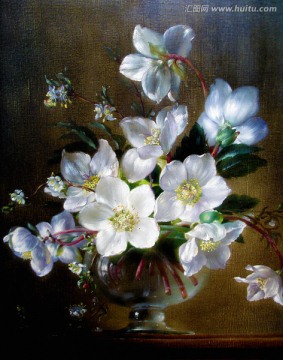 美丽花朵欧式复古怀旧静物油画