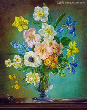 玻璃瓶花卉欧式唯美鲜花静物油画