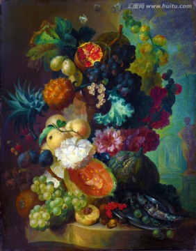 水果葡萄欧式复古高端怀旧装饰画