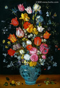 缤纷花朵花卉欧式复古静物油画