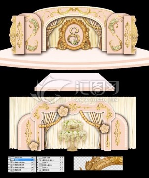 裸粉色加金色婚礼效果图