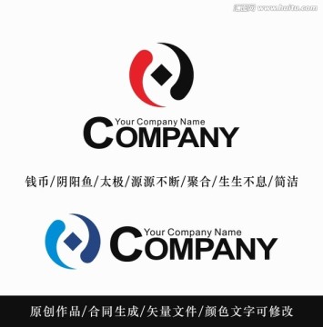 阴阳鱼钱币logo 标志设计