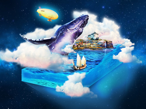 海洋鲸鱼梦幻合成（分层）