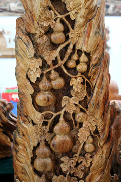 木雕 宝葫芦 雕塑 实木