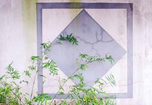 墙上装饰图案与竹子抽象图案