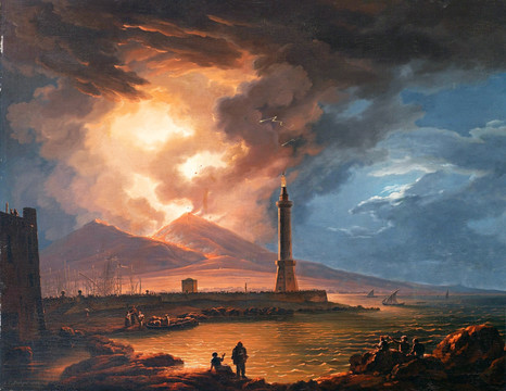 黄昏的灯塔欧式复古风景油画