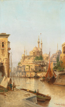 威尼斯运河风景油画
