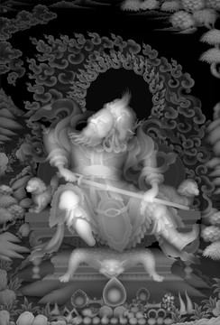 藏式精雕图四大天王一唐卡灰度图