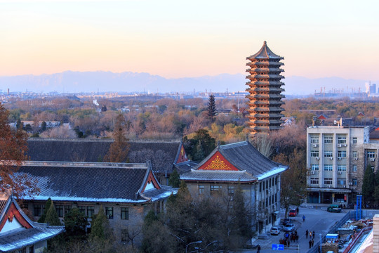 北京大学校园风光博雅塔冬景