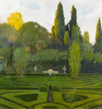 花园迷宫风景油画