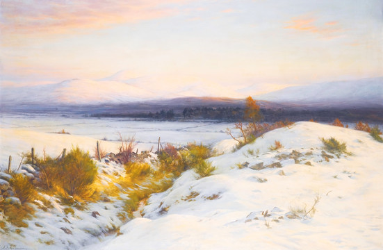雪地平原欧式复古风景油画