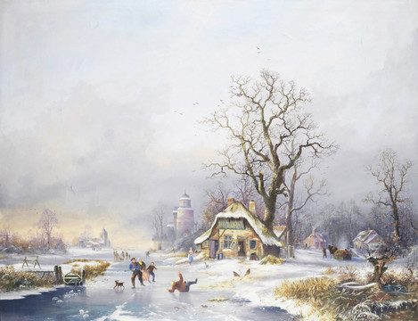 冬天雪景欧美古典风景油画