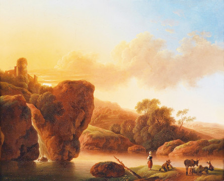 黄昏森林欧式复古风景油画