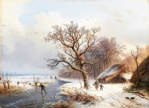 冬季雪景风景油画