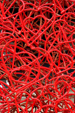杂乱密集的红色钢丝背景素材图