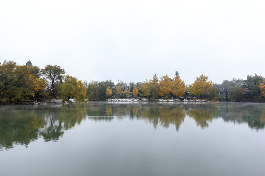 北京大学校园风光未名湖秋色雪景
