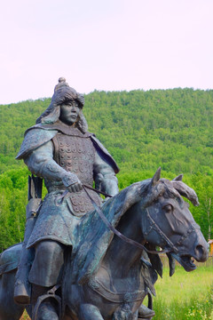古代蒙古骑兵雕塑